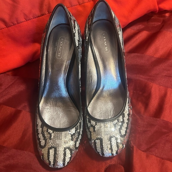 Coach Women's Sequin Black and Silver wedge shoe - Picture 1 of 8